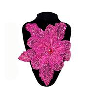 Handmade 3D Beaded Flower Sequin Lace Applique, Clothing Patches, Embroidered Rhinestone Patch Sew on for Clothing(rose red)