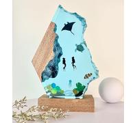 Handmade 3D Ocean Resin Lamp-Handcrafted Diving Night Light,Multiple Adjustable LED Light Sources Wooden Base with USB Port,Birthday Gift for Boyfriend Girlfriend Men Dad Divers(Devilfish,6"x4")
