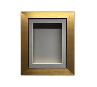 Handmade 3D Shadow Box Frame: 2" Deep Memory Box With Grey Mount -Gold Frame/14 X 10 Inches
