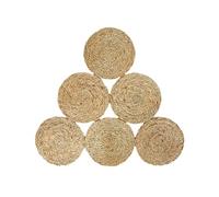 Handmade 6PCS Reed Round Table Mats Set, 8inch Woven Placement Rush Eco-Friendly Dining Table Mats Pack, Water Hyacinth Quality Woven Wicker Table Place Mats
