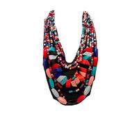 Handmade 7-Layer Wood Bead Choker Necklace, Bohemian Multilayer Statement for Women(Blue Zinc)