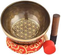 Handmade 8" Meditation Sound Bowl Handcrafted in Nepal with Mallet Striker & Cushion for Spiritual Healing, Mindfulness, Yoga & Relaxation, Flower of Life