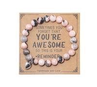 Handmade 8mm Beads Natural Stone Adjustable Bracelet You're Awesome'' with Message Card Cool Inspirational Bangle Jewelry Meaningful Gifts for Women, metal, beads