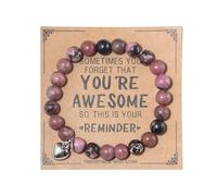 Handmade 8mm Beads Natural Stone Adjustable Bracelet You're Awesome'' with Message Card Cool Inspirational Bangle Jewelry Meaningful Gifts for Women, metal, beads