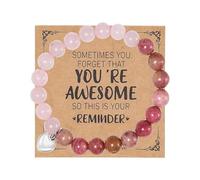 Handmade 8mm Beads Natural Stone Adjustable Bracelet You're Awesome'' with Message Card Cool Inspirational Bangle Jewelry Meaningful Gifts for Women, 6.5 Inches, metal, beads