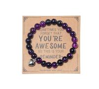 Handmade 8mm Beads Natural Stone Adjustable Bracelet You're Awesome'' with Message Card Cool Inspirational Bangle Jewelry Meaningful Gifts for Women, 6-6.5 inches, Metal, beads