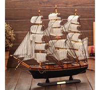 Handmade 9.4 Tall Wooden Sailing Boat Model Mini Yacht Decor Vintage Nautical Sail Ship Ornament for Home Office Tabletop Birthday Gift Ocean-Themed Party
