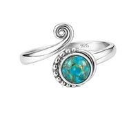 Handmade 925 Sterling Silver Boho Blue Copper Turquoise Cabochon, Vintage-Inspired Spiral Statement Ring for Her R-1957AN_U 1/2
