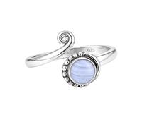 Handmade 925 Sterling Silver Boho Blue Lace Agate Cabochon, Vintage-Inspired Spiral Statement Ring for Her R-1957AL_P