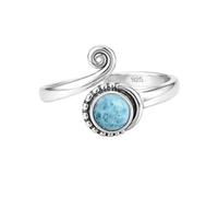 Handmade 925 Sterling Silver Boho Larimar Cabochon, Vintage-Inspired Spiral Statement Ring for Her R-1957AE_L