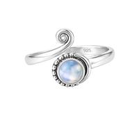 Handmade 925 Sterling Silver Boho Rainbow Moonstone Cabochon, Vintage-Inspired Spiral Statement Ring for Her R-1957AG_X 1/2