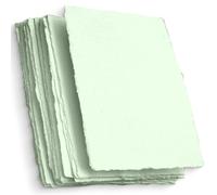 Handmade A4 Green Mixed Media Paper with Deckle Edge - 21x30cm - 150 GSM - Cold Press Textured Rag Paper Made with Recycled Cotton for Card Making, Arts and Crafts, Watercolor-50 Sheets