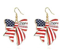 Handmade Acrylic 250th Anniversary Independence Day Dangle Earrings Resin Red White Blue 4th of July Heart Bowknot Patriotic Earrings for Women USA 250th Anniversary Celebration Jewelry Gifts, Acrylic