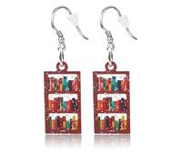 Handmade Acrylic Bookcase Dangle Earrings Classic Bookshelf Patterned Book Stack Drop Book Earring Hooks for Librarians Teachers Book Lovers Readers Gifts