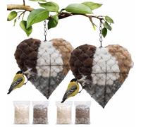 Handmade Alpaca Fiber Bird Nesting Heart, Birds Nests Material Holder,Hummingbird Nest Boxes, Dual-Season Outdoor Bird Shelter, Including 1 Heart Shape Nesting and 2 Bags of Nest Materials (2PC)