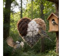 Handmade Alpaca Fiber Bird Nesting Heart,Birds Nests Material Holder,Refillable Bird Nesting Heart Outdoor Yard Art with Natural Nesting Materials,Home Garden Yard Decorative (1pc)