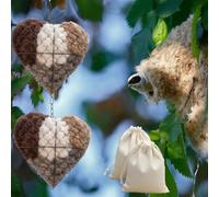 Handmade Alpaca Fiber Bird Nesting Heart, Birds Nests Material Holder,Winter Tree Shelter for Wild Bird,alpaca bird nesting heart, Wrought iron material for repeated use (2PC)