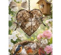 Handmade Alpaca Fiber Bird Nesting Heart for Outdoor Garden,Refillable Birds Hearts Shape Hummingbird Nest Box Material Kit,Natural Holder for Outside,Handwoven Yard Art Wild Winter Haven (Styles 2)