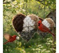 Handmade Alpaca Fiber Bird Nesting Heart, Natural Wool Birds Nesting Material Holder for Outside, Winter Tree Shelter & Hummingbird House, Garden Art Decoration for Wild Birds, Bird Lovers (2pcs)