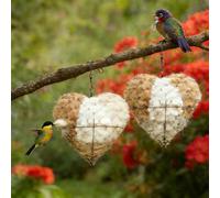 Handmade Alpaca Fiber Bird Nesting Heart, Refillable Bird Nesting Heart Outdoor Yard Art with Natural Nesting Materials, Outdoor Yard Art for Hummingbirds & Small Birds (2 PCS)