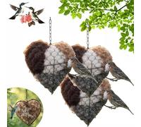 Handmade Alpaca Fiber Bird Nesting Heart - Refillable Natural Wool Nesting Material Holder, 8-Inch Outdoor Hummingbird Shelter & Garden Birdhouse Gift for Bird Lovers (3PCS)