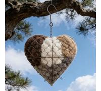 Handmade Alpaca Fiber Bird Nesting Heart, Refillable Nature Wool Bird Nesting Material Box, Starter Hummingbird Houses Alpaca Wool Birds House, Outdoor Yard Art Hummingbird Heart Nester Houses