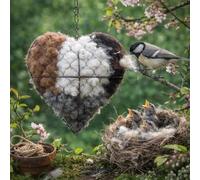 Handmade Alpaca Fiber Bird Nesting Heart - Refillable Nesting Material Holder for Wild Birds, Dual-Season Hummingbird Shelter for Garden Yard, Outdoor Birdhouse Gift for Bird Lovers (2Pcs)