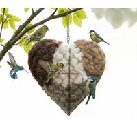 Handmade Alpaca Fiber Bird Nesting Heart, Refillable Sanctuary for Wild Birds with Soft Nesting Materials, Heart-Shaped Gift for Garden Patio and Bird Lovers