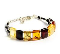 Handmade Amber Bracelet for Adults, Square Amber, Easily Adjustable, Wrist Size up to 19 cm, Universalgröße, Stone Nickel Plastic, Amber