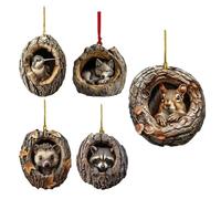 Handmade Animal Christmas Ornaments 5 Pieces Christmas Tree Animals Print 9cm 2d Acrylic Ornaments Tree Decorations Owl Hanging Ornament For Seasonal Decor