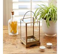Handmade Antique Effect Brass Candle Lantern - Hurricane Candle Holder for Pillar Candles - Decorative Candle Lanterns Indoor Outdoor - Wedding Centerpieces for Tables (Small)