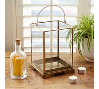 Handmade Antique Effect Brass Candle Lantern - Hurricane Candle Holder for Pillar Candles - Decorative Candle Lanterns Indoor Outdoor - Wedding Centerpieces for Tables (Large)