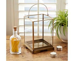 Handmade Antique Effect Brass Candle Lantern - Hurricane Candle Holder for Pillar Candles - Decorative Candle Lanterns Indoor Outdoor - Wedding Centerpieces for Tables (Large)