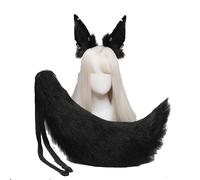 Handmade Anubis Ancient Egyptian Mythology Cosplay Headgear Tail Beast Ear Headband Set Halloween Carnival Party Costume (Black-2)