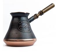 Handmade Armenian Coffee Pot Maker 15 Fl Oz - Copper Jazva Ararat Turkish Arabic Greek Cezve Jezve Ibrik Turka Jazve Wooden Handle (5 cup (15 US fl.oz)) Brown