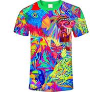 Handmade Art Floral Parrot Leopard African Elephant Woman Balloons Blacklight UV Neon Fluorescent Print T-Shirt Men, Size Large