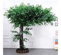 Handmade Artificial Banyan Tree, Lifelike Artificial Garden Trees with Fence + Lawn + Sturdy Iron Base, Solid Wood Branches, Indoor Shopping Mall Decoration 220 * 220cm