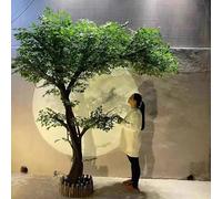 Handmade Artificial Banyan Tree, Lifelike Garden Decoration with Fence and Lawn, Sturdy Iron Base and Solid Wood Branches for Indoor and Shopping Mall