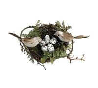 Handmade Artificial Birds Nest Set, 5.12-inch Large Round Nest with 2 Lifelike Birds and 5 White Eggs, Realistic Spring Decors for Home, Garden, and Photography Props