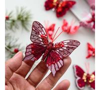 Handmade Artificial Butterfly Decorations with Clips Set of 10 for Christmas and Holiday Wreaths Trees Garlands (Gold and apricot)