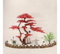 Handmade Artificial Red Maple Tree with Solid Wood Branches and Sturdy Iron Base, Perfect for Enhancing Decor in Restaurants, Malls, and Homes
