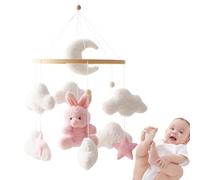 Handmade , Artistic Cradle Decoration for , Pastel Felt Rabbit Figurine, Gender Neutral Mobile with Crochet Detail, Quiet, Calming Accessory for the