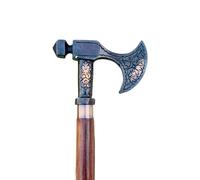 Handmade Axe-Head Victorian Wooden Walking Stick Cane - Handcrafted Vintage Brass Viking Axe Handle | Lightweight Durable Wooden Mobility Aid for Men, Women & Seniors - Unique Gift
