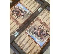 Handmade Backgammon & Chess Set - Premium Wood & Leather Board with Hand-Painted Miniatures, Traditional Inlays, Ancient Symbols - Luxury Gift for Men & Women, Size:19” x 19” x 2”