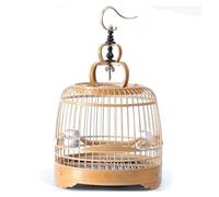 Handmade Bamboo Bird Cage Chinese Style Portable Birdcage with Standing Pole for Small Birds Parakeets Lovebirds Parrotlets Finches Canaries(Raw-bamboo)