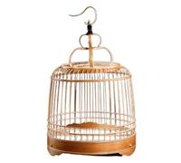 Handmade Bamboo Bird Cage Chinese Style Portable Birdcage with Standing Pole for Small Birds Parakeets Lovebirds Parrotlets Finches Canaries(Old-bamboo)