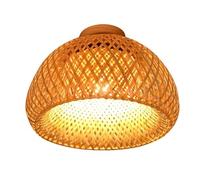 Handmade Bamboo Ceiling Light - Bohemian Woven Rattan Semi Flush Mount Fixture, Natural Cage Chandelier for Living Room, Bedroom, Kitchen and Entryway