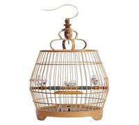 Handmade Bamboo Large Size Bird Cage Thrush Bird And Other Medium-Sized Birds Pet Supplies Bird Villa 9.8x13.7in decor(Bird Cage+bowl)