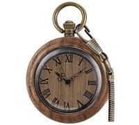 Handmade Bamboo Wood Pocket Watch for Men - Vintage Roman Numerals Quartz Movement Pocket Watches with Chain, Wooden Pendant on Birthday,Anniversary, Father’s Day for Men with Gift Box -Dark Brown