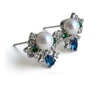 Handmade Baroque Pearl Earrings with Natural Gemstones & Silver, Unique Irregular Pearl Dangle Earrings for Women (Ball)